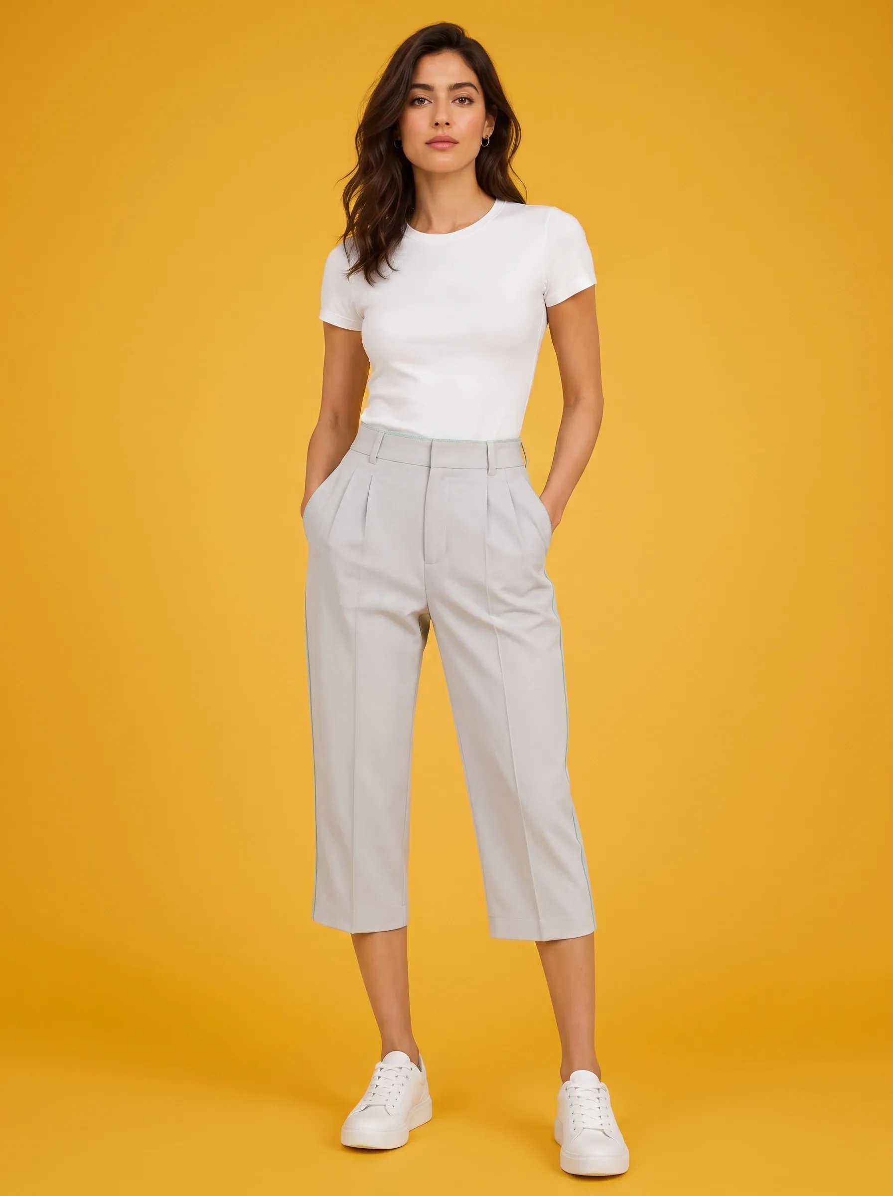 Ladies capris and calf-length cotton stretch 3/4th pants